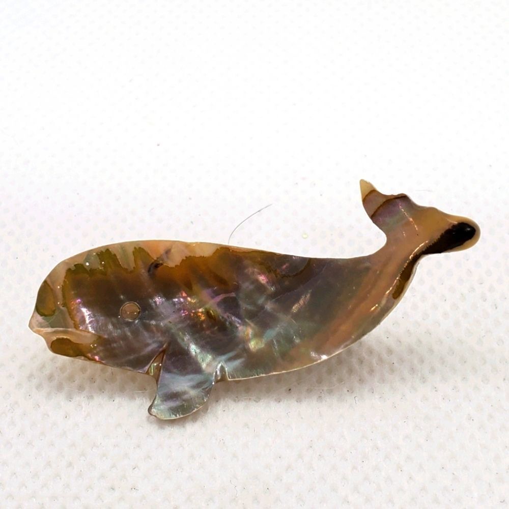 Mother of Pearl Carved Whale Brooch